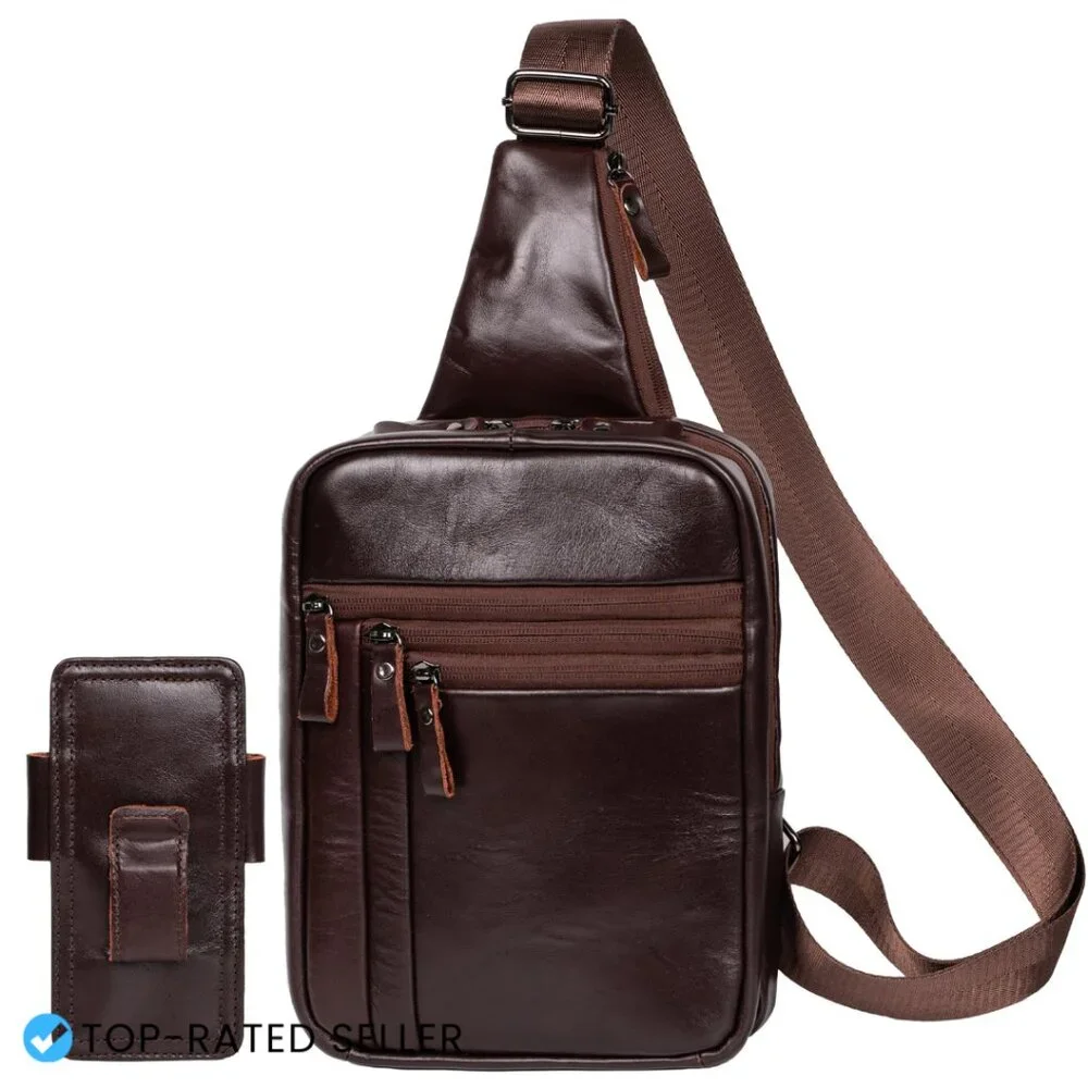 Vintage Leather Tactical Sling Bag Crossbody Messenger Minimal EDC